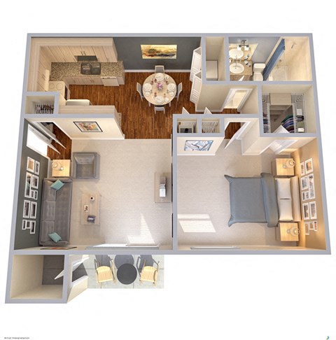 Floor plan for 1 bed, 1 bath, 680 sqft